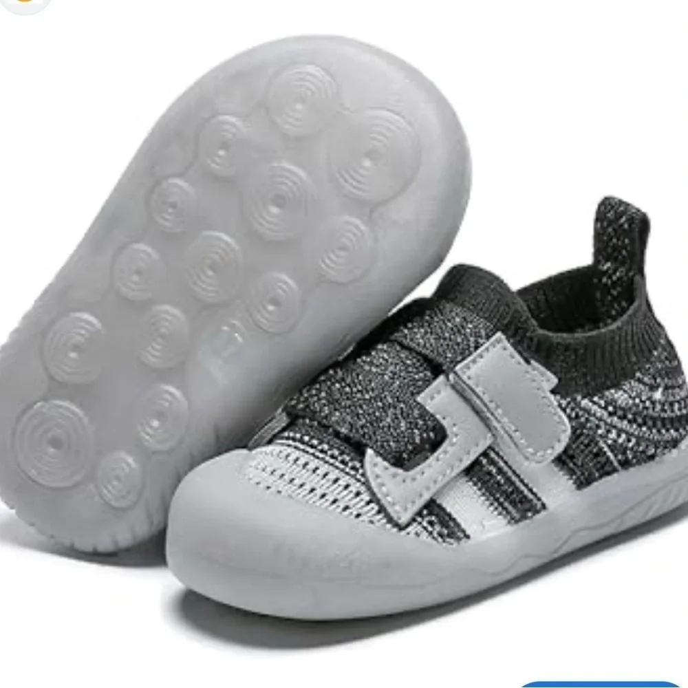 Adidas Baby Walker Shoes Black and White Knit Fabric